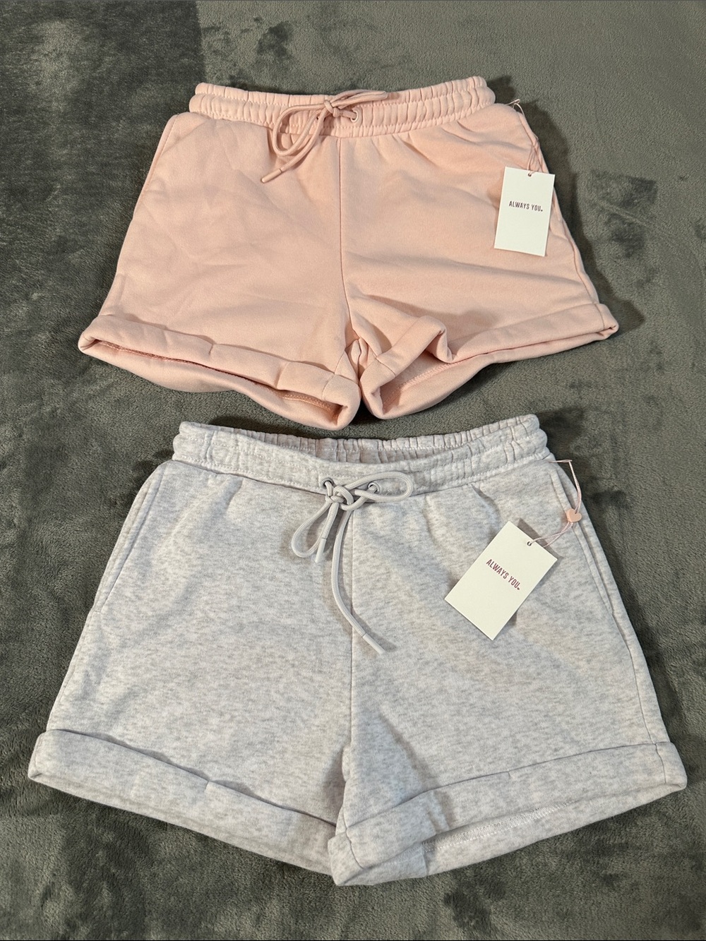 NWT Always You Women's Cozy Drawstring Athletic Shorts - Blush & Light Gray Sz S